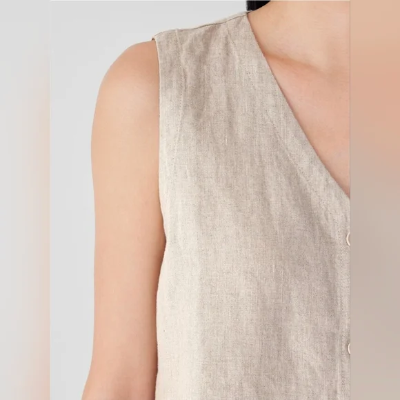 Eileen Fisher Organic Linen Tan Vest Petite Small - Picture 2 of 10